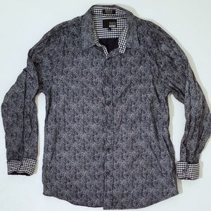 Eighth Ave. Men's Navy Button Up Shirt Paisley Pattern Size Medium